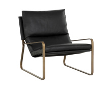 Sunpan 110657 - Zancor Lounge Chair - Antique Brass - Charcoal Black Leather